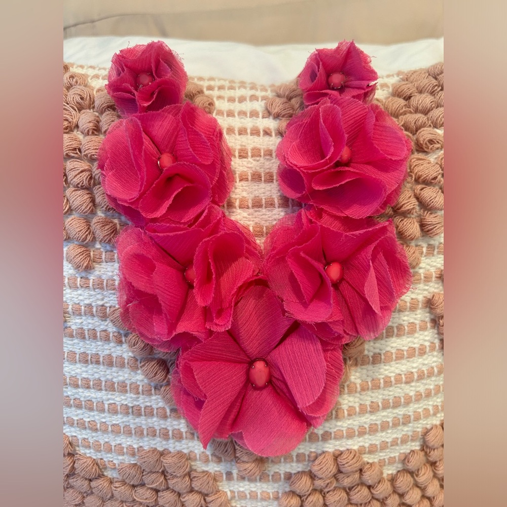 Pink Fabric Flowers Ribbon Statement Necklace 🌸